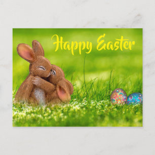 Bunnies Hugging. Happy Easter. Postcard