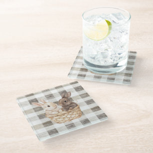 Bunnies in a Basket Glass Coaster