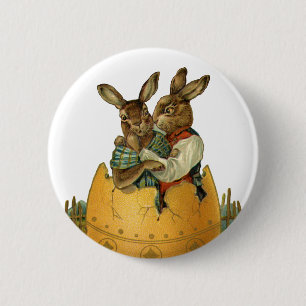 Bunnies in a Gold Egg, Vintage Victorian Easter 2 Inch Round Button