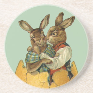 Bunnies in a Gold Egg, Vintage Victorian Easter  Coaster