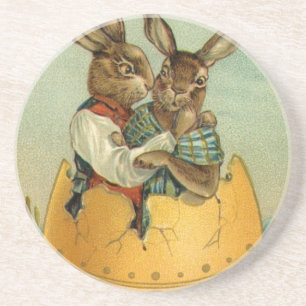 Bunnies in a Gold Egg, Vintage Victorian Easter  Coaster