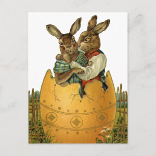 Bunnies in a Gold Egg, Vintage Victorian Easter  Holiday Postcard