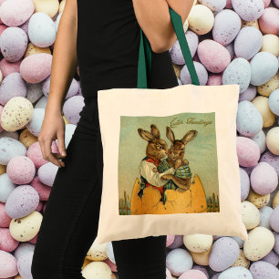 Bunnies in a Gold Egg, Vintage Victorian Easter Tote Bag