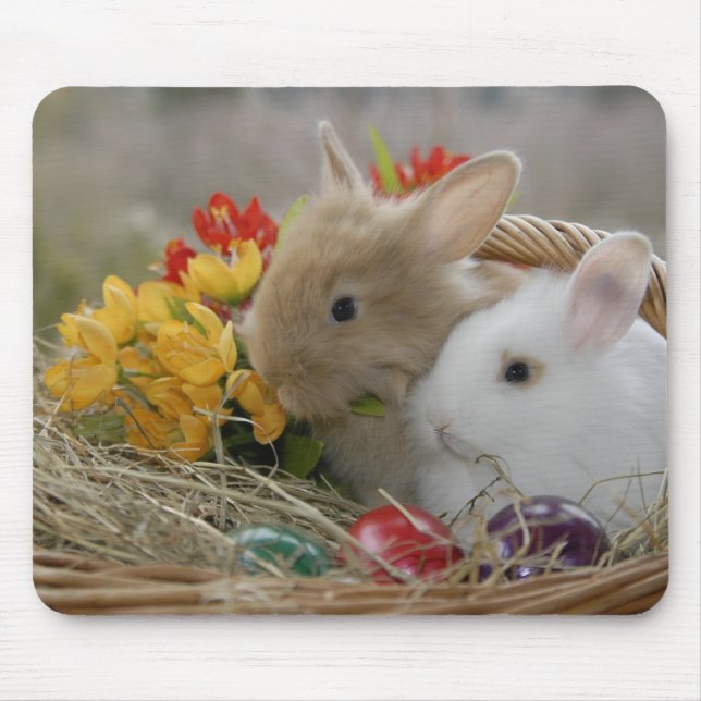 Bunnies In Basket Mouse Pad (Front)