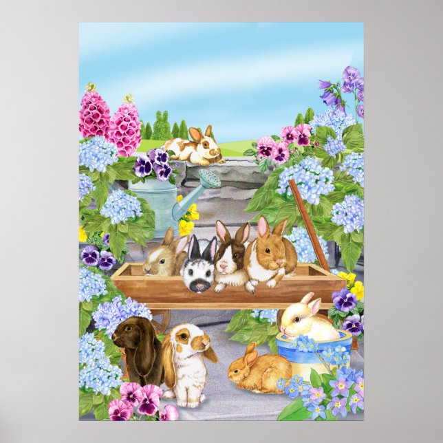 Bunnies in the Garden Poster (Front)