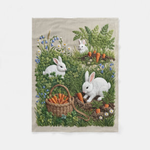 Bunnies In The Garden Spring Flowers Cute Fleece B Blanket