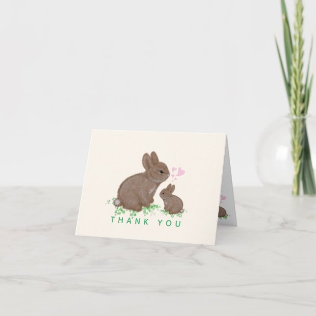 Bunnies mignons avec Baby shower de coeur Merci (Devant)