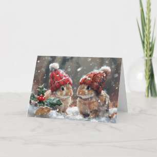 Bunnies mignons dans la neige Noël Carte vacances