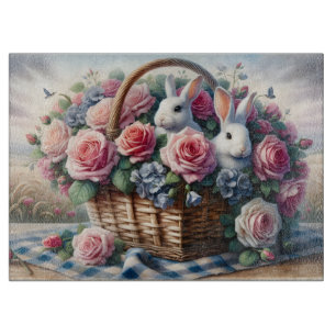 Bunnies Nestled Among Cottage Roses Cutting Board