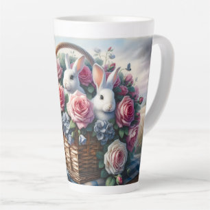 Bunnies Nestled Among Cottage Roses Latte Mug