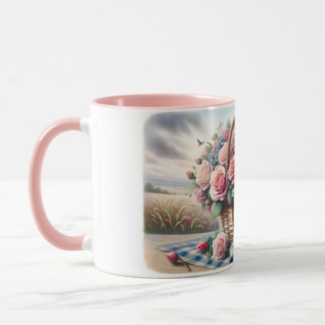 Bunnies Nestled Among Cottage Roses Mug (Left)
