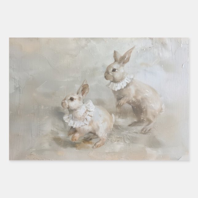 Bunnies - Oil Painting Style Wrapping Gift Paper (Front)