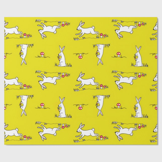 Bunnies on a Yellow Background Wrapping Paper (Flat)