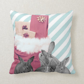 Bunnies Peeking in Santa’s Sack Throw Pillow
