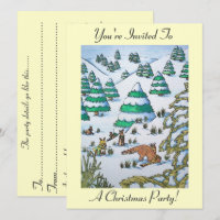 bunnies playing in snow at christmas invitation