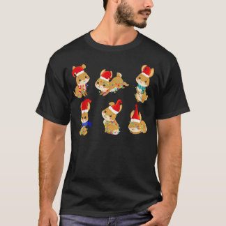 Bunnies Rabbit Wearing Santa Hat Christmas Lights  T-Shirt