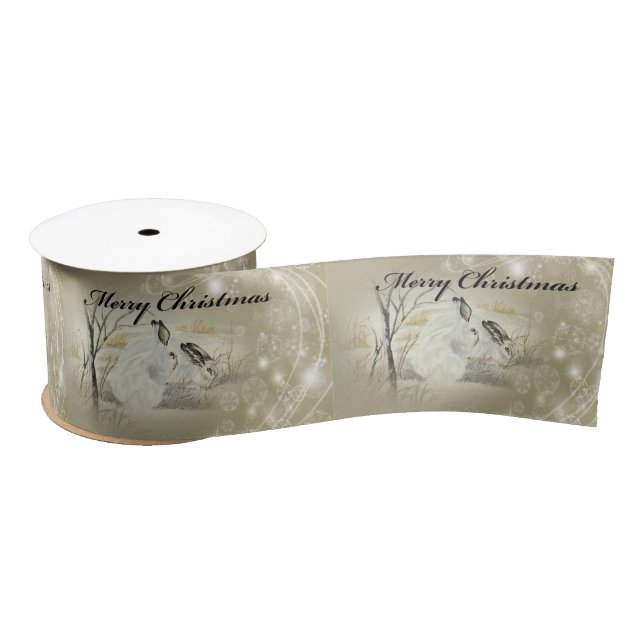 Bunnies/Rabbits Christmas 3" Wide Satin Ribbon (Spool)