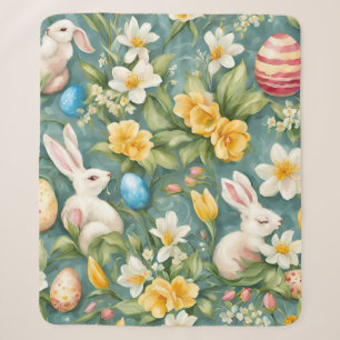 Bunnies, Spring Flowers and Easter Eggs. Painting Sherpa Blanket