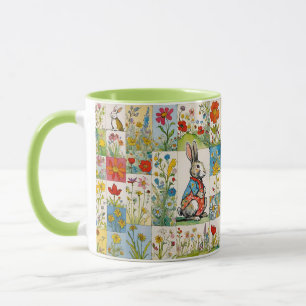 Bunnies Vintage Floral Patchwork Retro Easter Mug