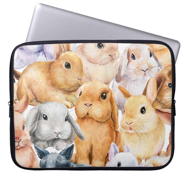 Bunnies Watercolor Animal Background Laptop Sleeve (Front)