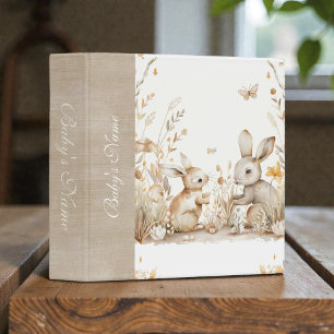 Bunnies Watercolor Neutral Beige Baby Photos Binder
