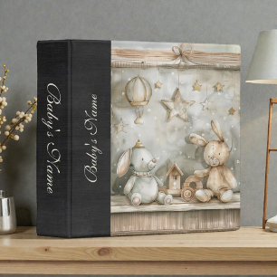 Bunnies Watercolor Neutral Beige Baby Photos Binder