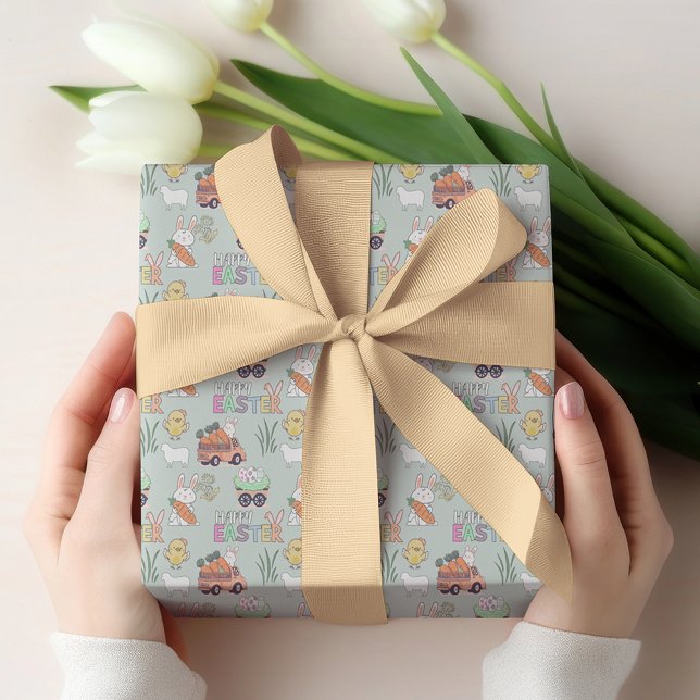 Bunnies With Carrots and Little Easter Chicks Wrapping Paper (Creator Uploaded)
