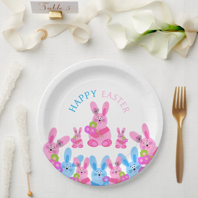 Bunnies with flowers paper plate (Wedding)