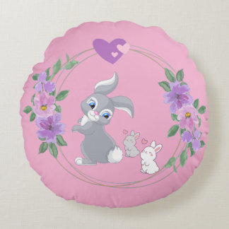 Bunnies with their Mama Round Pillow