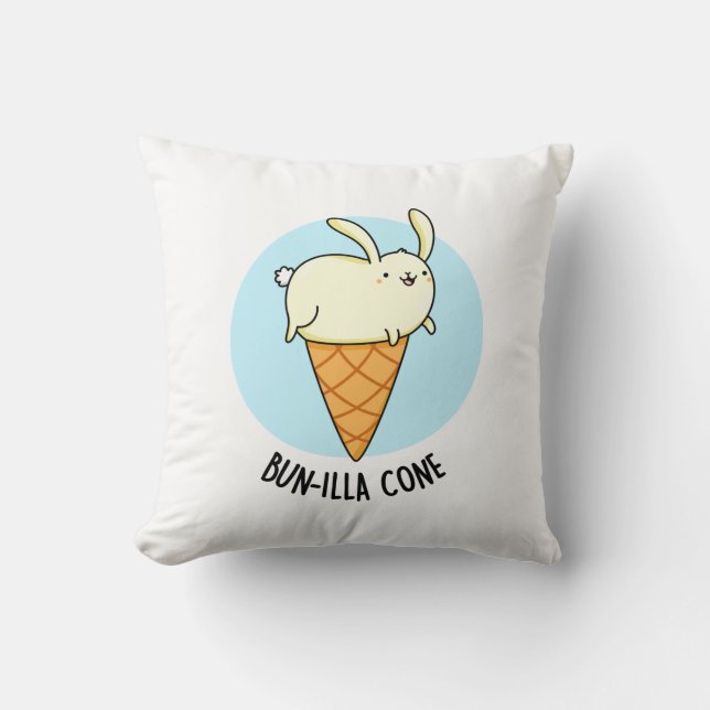 Bunnilla Cone Funny Bunny Vanilla Ice Cream Pun Throw Pillow (Front)