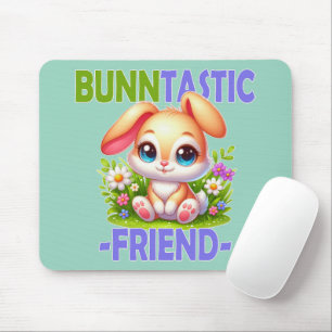 Bunntastic Friend pun. Cute Bunny Rabbit cartoon Mouse Pad