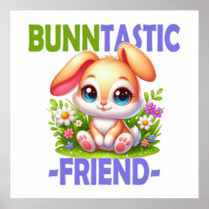 Bunntastic Friend pun. Cute Bunny Rabbit cartoon Poster