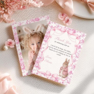 Bunny 1st Birthday Photo Flat Thank You Card