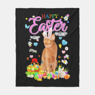 Bunny Abyssinian Cat Happy Easter Fleece Blanket
