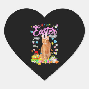 Bunny Abyssinian Cat Happy Easter Heart Sticker