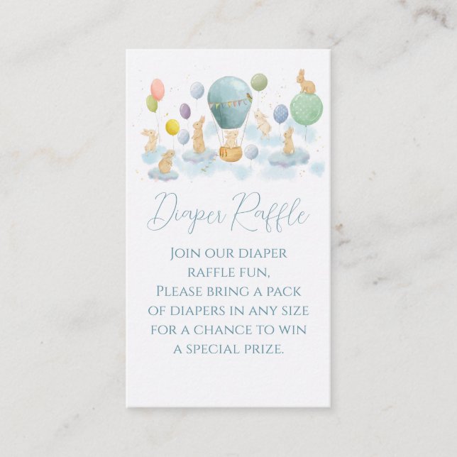 Bunny and Air Balloon Baby Shower Diaper Raffle Enclosure Card (Front)