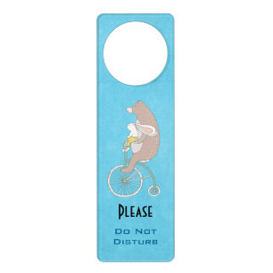 Bunny and Bear Riding Together -  Do Not Disturb Door Hanger