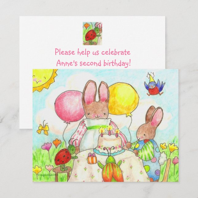 Bunny and Bug birthtday invitation (Front/Back)