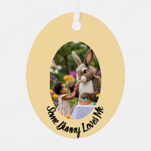 Bunny and Child photo Easter Egg Oval Frame Metal Ornament