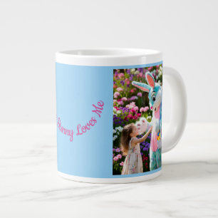 Bunny and Child Photos Oval Frame Blue Easter Large Coffee Mug