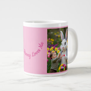 Bunny and Child Photos Oval Frame Pink Easter Large Coffee Mug