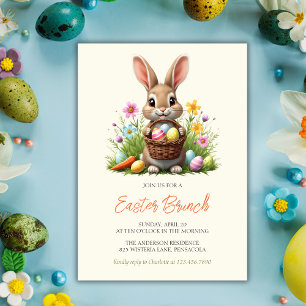 Bunny and Colourful Eggs Whimsical Easter Brunch Invitation