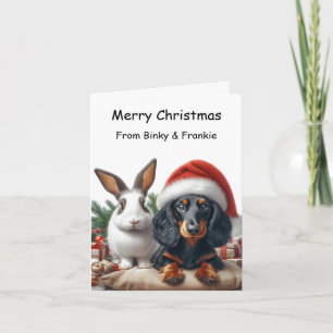 Bunny and Dachshund Christmas Card
