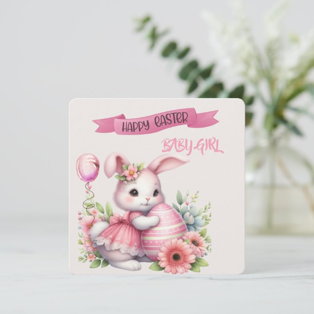 Bunny and Easter Egg Happy Easter Baby Girl  Card (Standing Front)