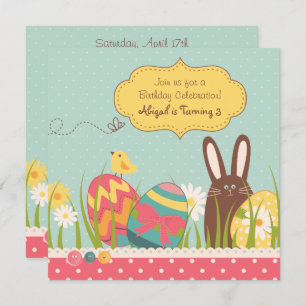 Bunny and Easter Eggs Birthday Invitation ~ Girls