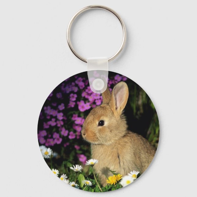 Bunny and flowers keychain (Front)