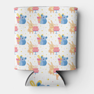 Bunny And Koala Bear On Children Birthday Party Can Cooler