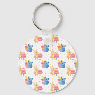 Bunny And Koala Bear On Children Birthday Party Keychain