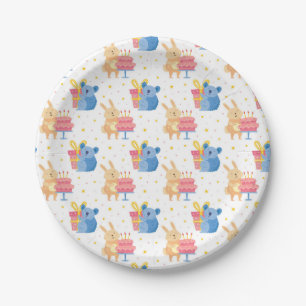 Bunny And Koala Bear On Children Birthday Party Paper Plate