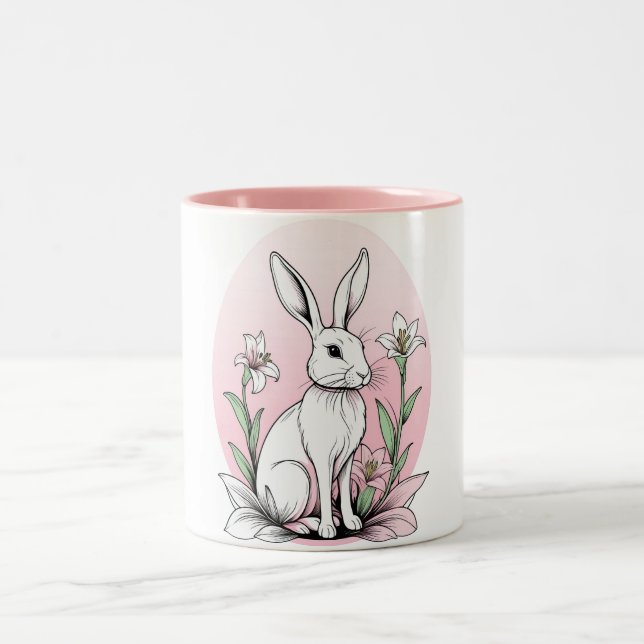 Bunny and Lilies Two-Tone Coffee Mug (Center)